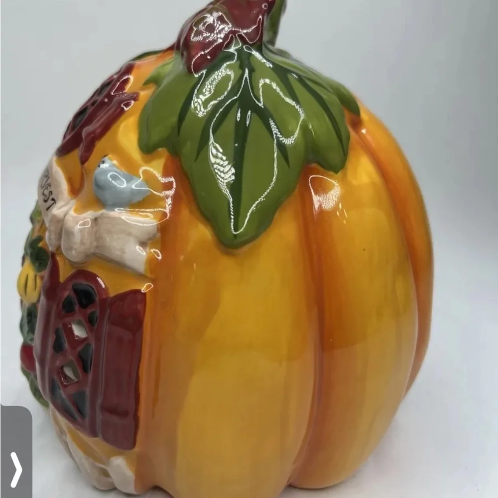 Blue Sky Clayworks Happy Harvest Candle Holder Autumn Pumpkin House